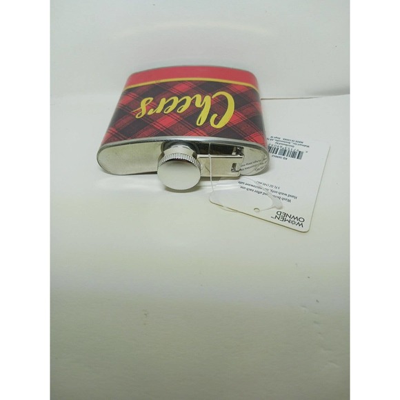 5 Oz Cheers Flask Stainless Steel Red Plaid Christmas Theme Small - Picture 2 of 6